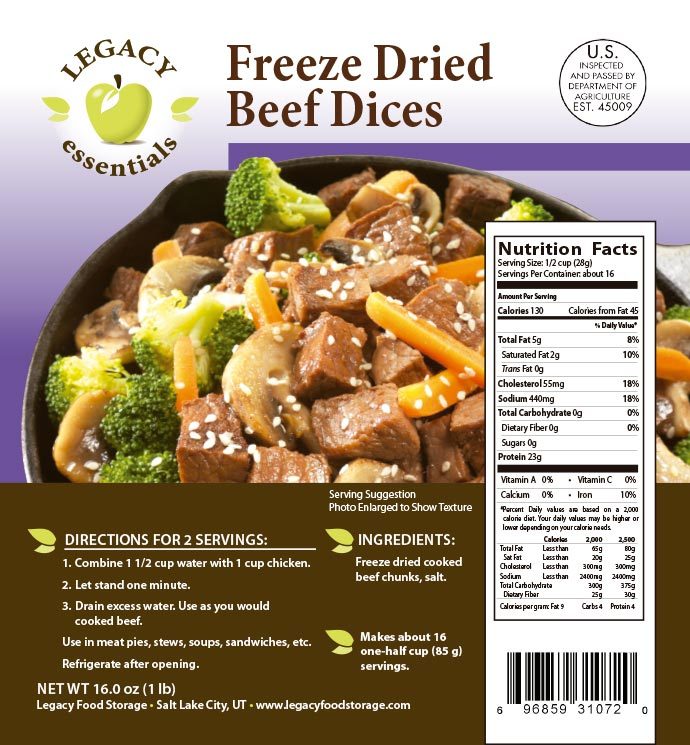 USDA Freeze Dried Beef Dices